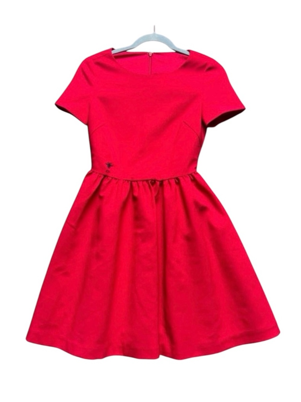 Red Mini Dress Sz 2 Wool Silk Made in Italy CD Embroidered Logo Black